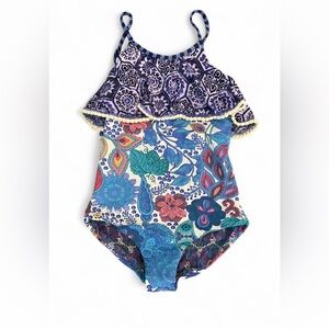 NWT Maaji Blue Printed Reversible One Piece Swimsuit Girls Size 14